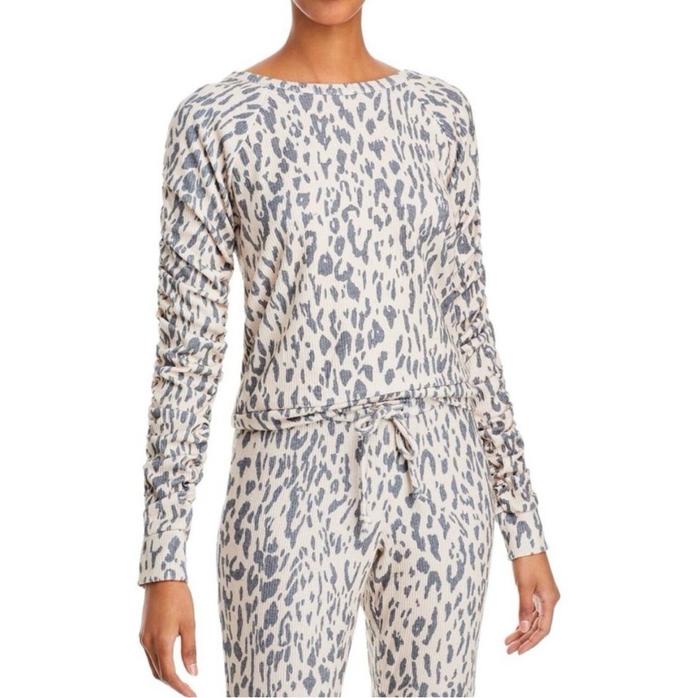 Chaser Beige Leopard-Print Ruffle Sleeve Top